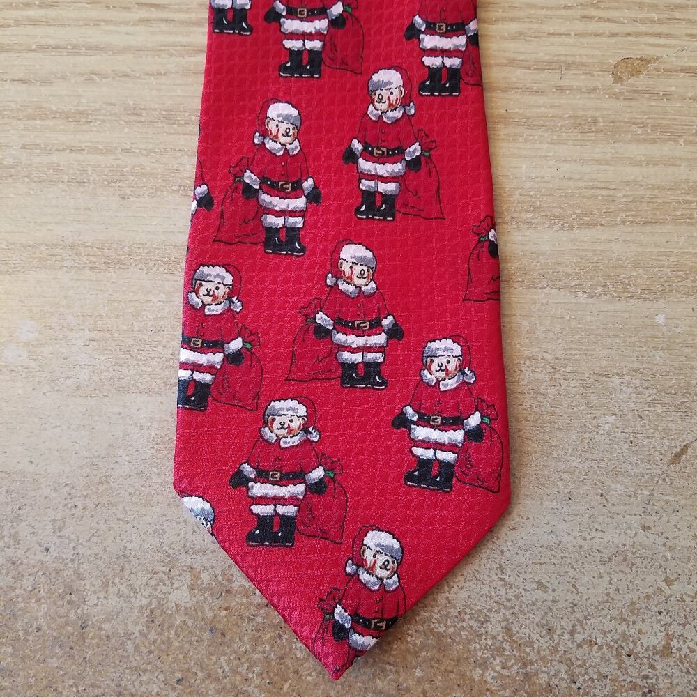 Everyday Santa Teddy Bear Christmas Tie Red Print Novelty